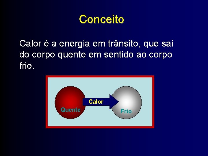 Conceito Calor é a energia em trânsito, que sai do corpo quente em sentido