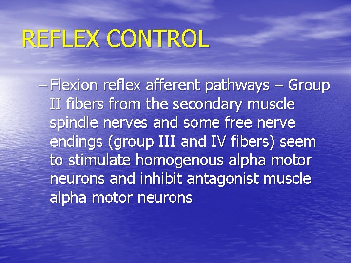 REFLEX CONTROL – Flexion reflex afferent pathways – Group II fibers from the secondary