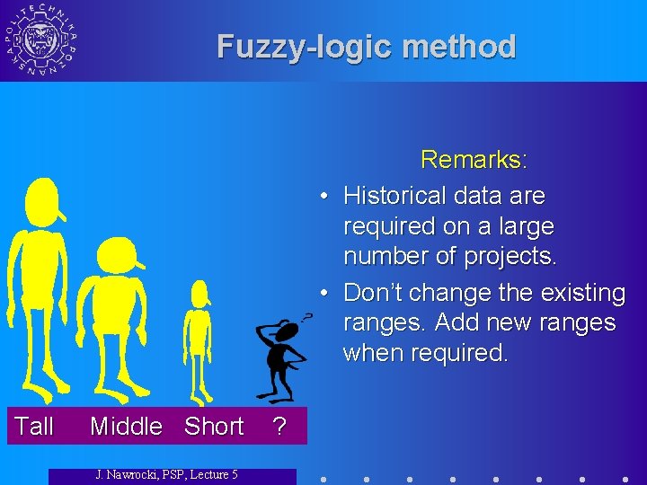 Fuzzy-logic method Remarks: • Historical data are required on a large number of projects.