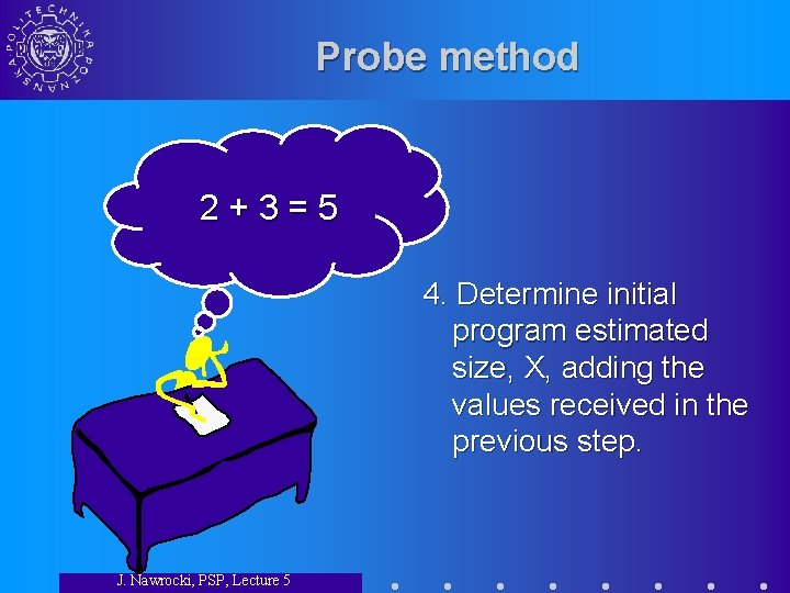 Probe method 2+3=5 4. Determine initial program estimated size, X, adding the values received