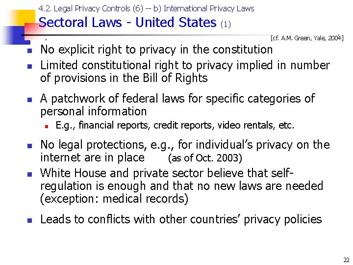4. 2. Legal Privacy Controls (6) -- b) International Privacy Laws Sectoral Laws -