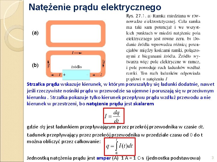 Natężenie prądu elektrycznego (a) (b) Strzałka prądu wskazuje kierunek, w którym poruszałyby się ładunki