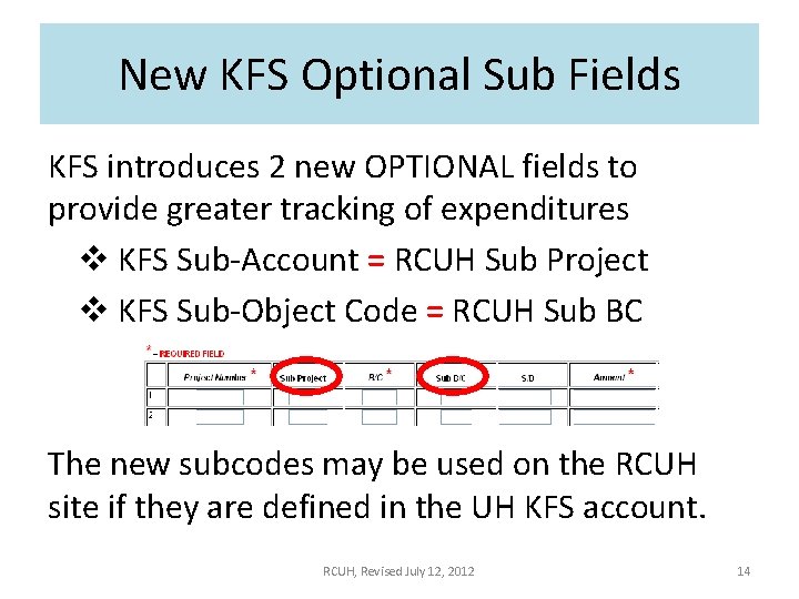 New KFS Optional Sub Fields KFS introduces 2 new OPTIONAL fields to provide greater