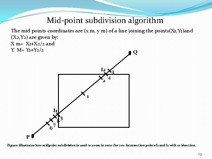 Mid-point subdivision algorithm The mid points coordinates are (x m, y m) of a
