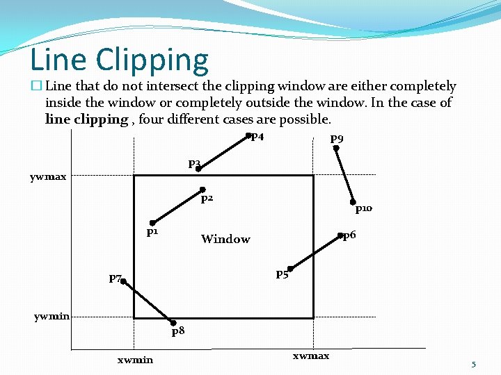 Line Clipping � Line that do not intersect the clipping window are either completely