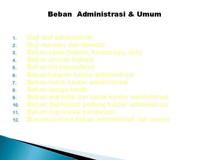 Beban Administrasi & Umum 1. 2. 3. 4. 5. 6. 7. 8. 9. 10.