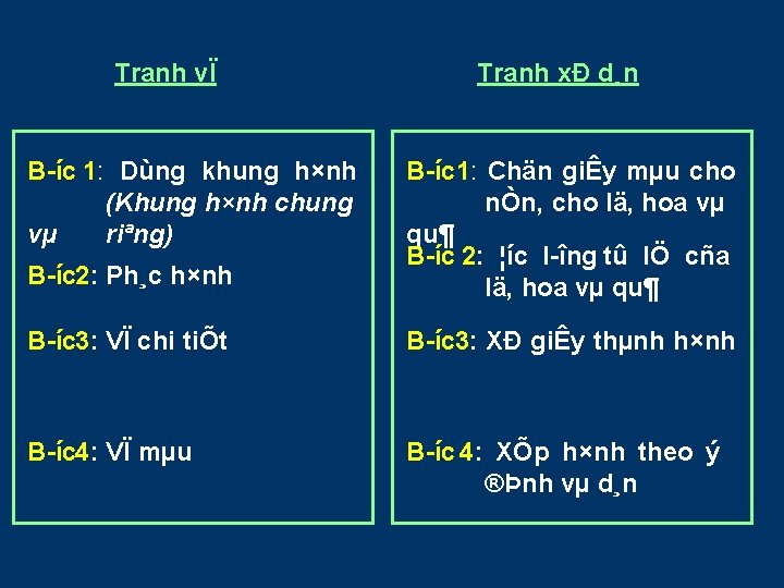 Tranh vÏ B íc 1: Dùng khung h×nh (Khung h×nh chung vµ riªng) Tranh