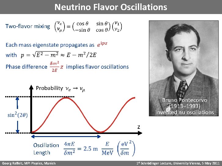 Neutrino Flavor Oscillations Two-flavor mixing Bruno Pontecorvo (1913– 1993) Invented nu oscillations z Oscillation