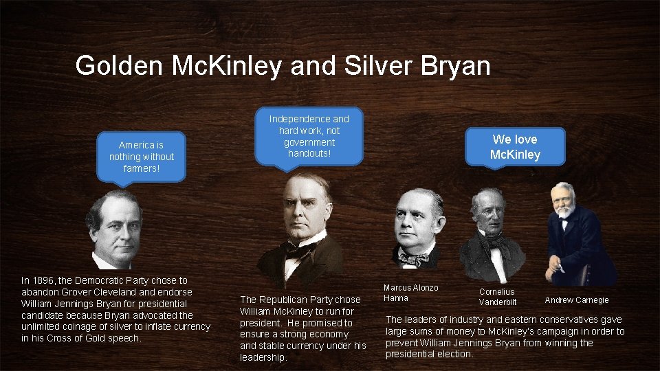 Golden Mc. Kinley and Silver Bryan America is nothing without farmers! In 1896, the