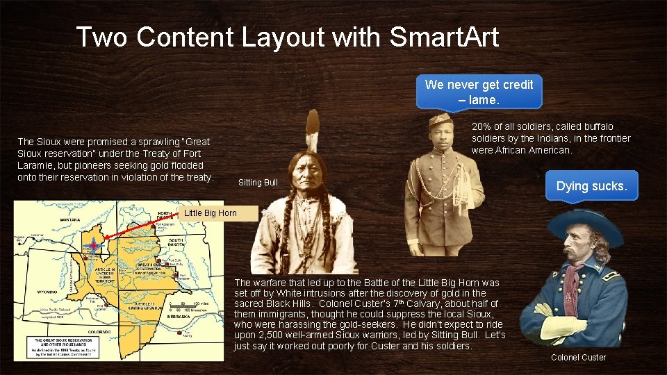 Two Content Layout with Smart. Art We never get credit – lame. 20% of