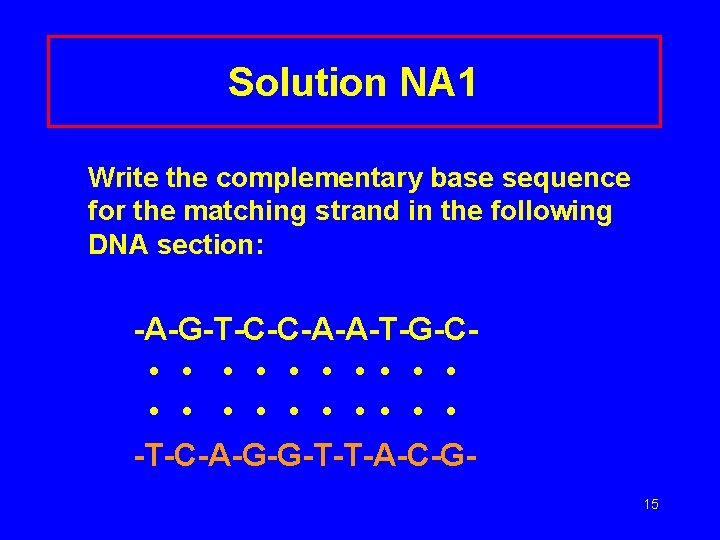 Solution NA 1 Write the complementary base sequence for the matching strand in the