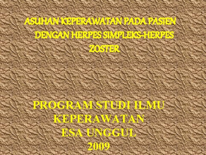 ASUHAN KEPERAWATAN PADA PASIEN DENGAN HERPES SIMPLEKS-HERPES ZOSTER PROGRAM STUDI ILMU KEPERAWATAN ESA UNGGUL