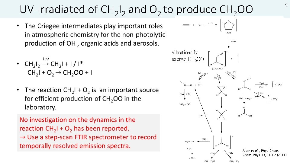 UV-Irradiated of CH 2 I 2 and O 2 to produce CH 2 OO