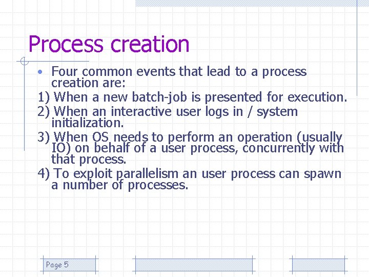 Process creation • Four common events that lead to a process creation are: 1)