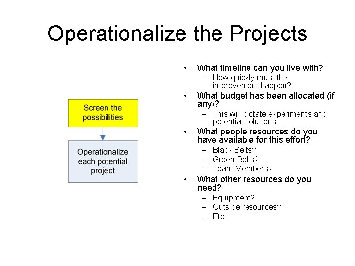 Project Selection Process 1 Review uptodate internal and