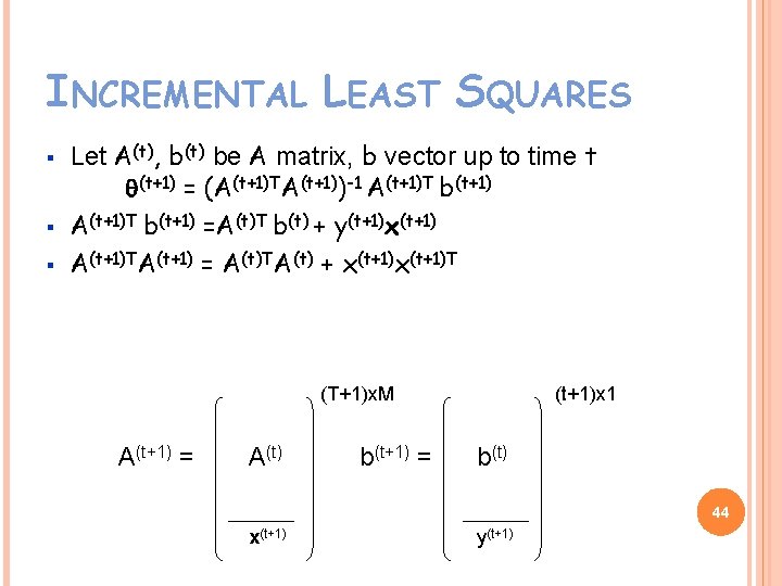 INCREMENTAL LEAST SQUARES § § § Let A(t), b(t) be A matrix, b vector