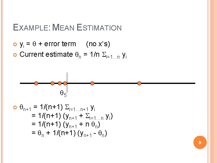 EXAMPLE: MEAN ESTIMATION yi = q + error term (no x’s) Current estimate qn