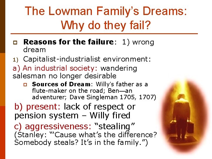 The Lowman Family’s Dreams: Why do they fail? Reasons for the failure: 1) wrong
