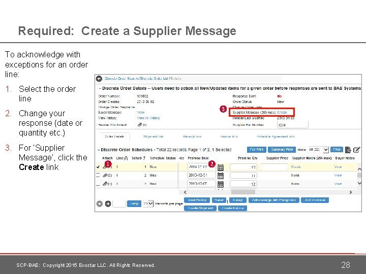 Required: Create a Supplier Message To acknowledge with exceptions for an order line: 1.