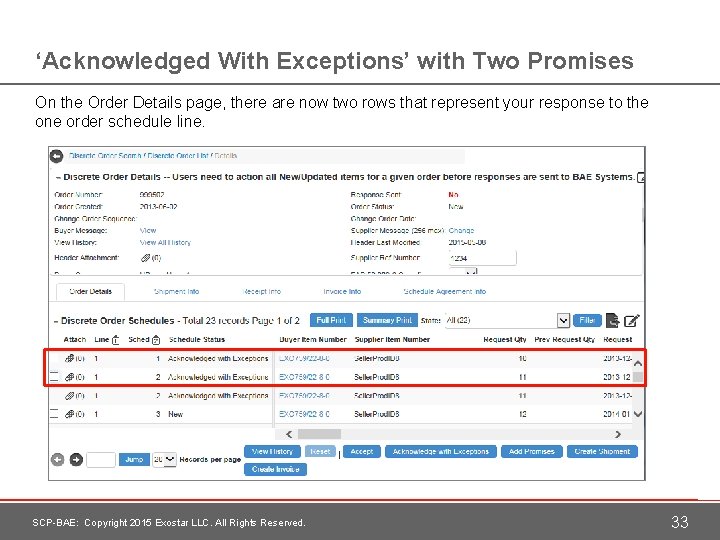 ‘Acknowledged With Exceptions’ with Two Promises On the Order Details page, there are now