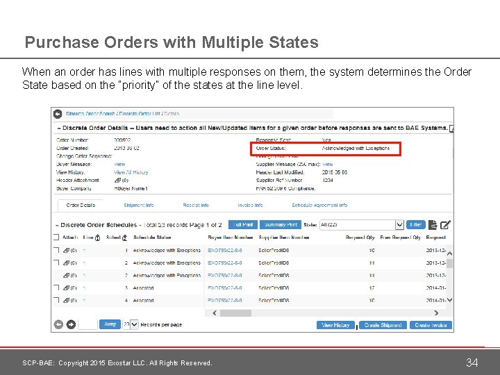 Purchase Orders with Multiple States When an order has lines with multiple responses on