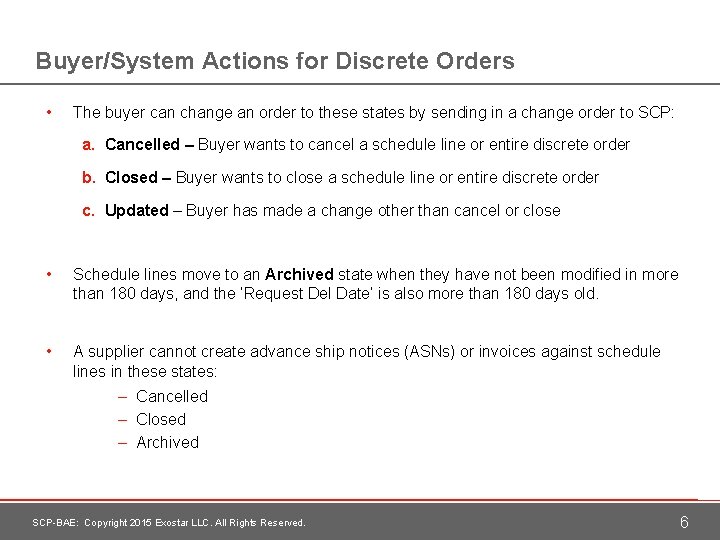 Buyer/System Actions for Discrete Orders • The buyer can change an order to these