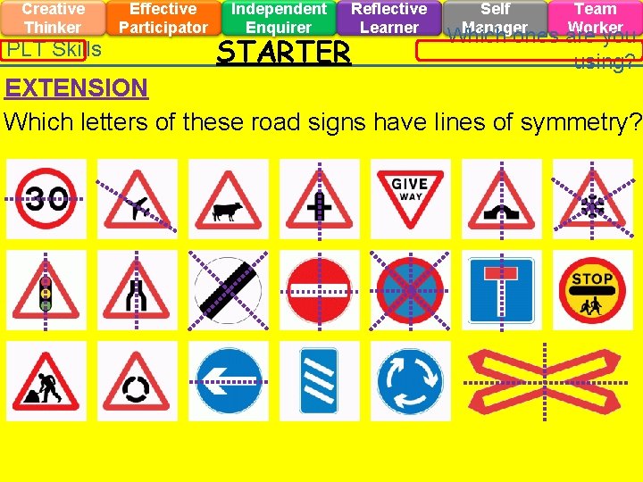 Creative Thinker PLT Skills Effective Participator Independent Enquirer Reflective Learner STARTER Self Manager Team Creative Thinker PLT Skills Effective Participator Independent Enquirer Reflective Learner STARTER Self Manager Team