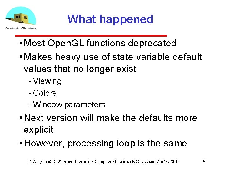 What happened • Most Open. GL functions deprecated • Makes heavy use of state