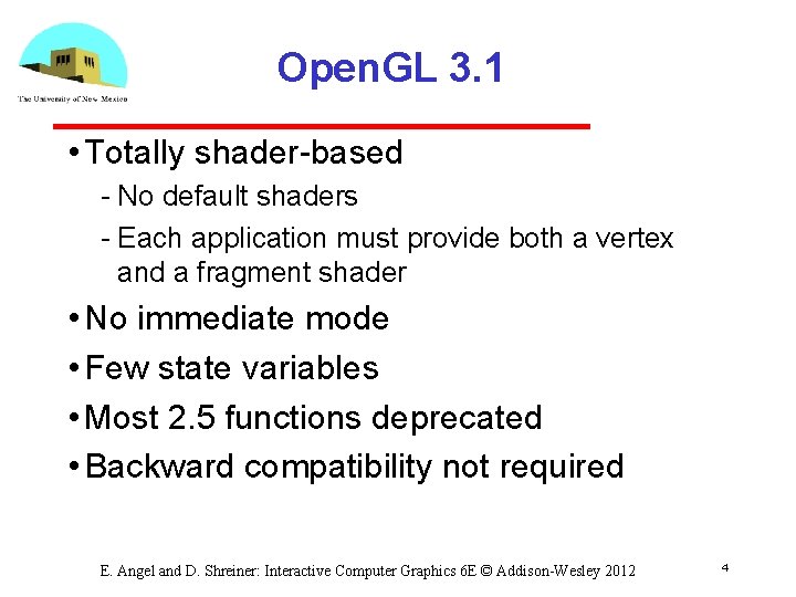 Open. GL 3. 1 • Totally shader based No default shaders Each application must