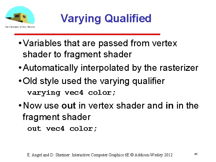 Varying Qualified • Variables that are passed from vertex shader to fragment shader •