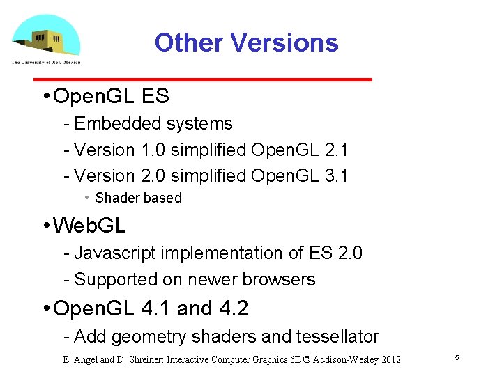 Other Versions • Open. GL ES Embedded systems Version 1. 0 simplified Open. GL