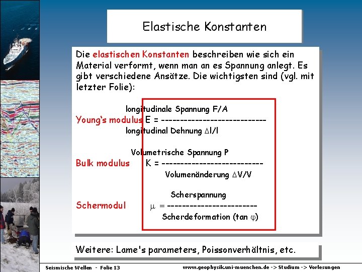 Elastische Konstanten Die elastischen Konstanten beschreiben wie sich ein Material verformt, wenn man an