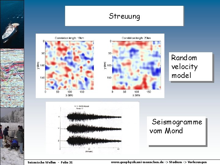 Streuung Random velocity model Seismogramme vom Mond Seismische Wellen - Folie 31 www. geophysik.