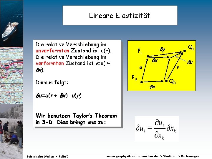 Lineare Elastizität Die relative Verschiebung im unverformten Zustand ist u(r). Die relative Verschiebung im