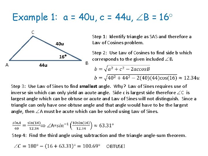 Example 1: a = 40 u, c = 44 u, B = 16 C