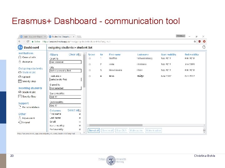 Erasmus+ Dashboard - communication tool 20 Christina Bohle 