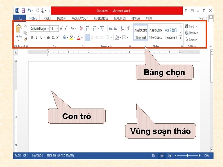 Bảng chọn Con trỏ Vùng soạn thảo 