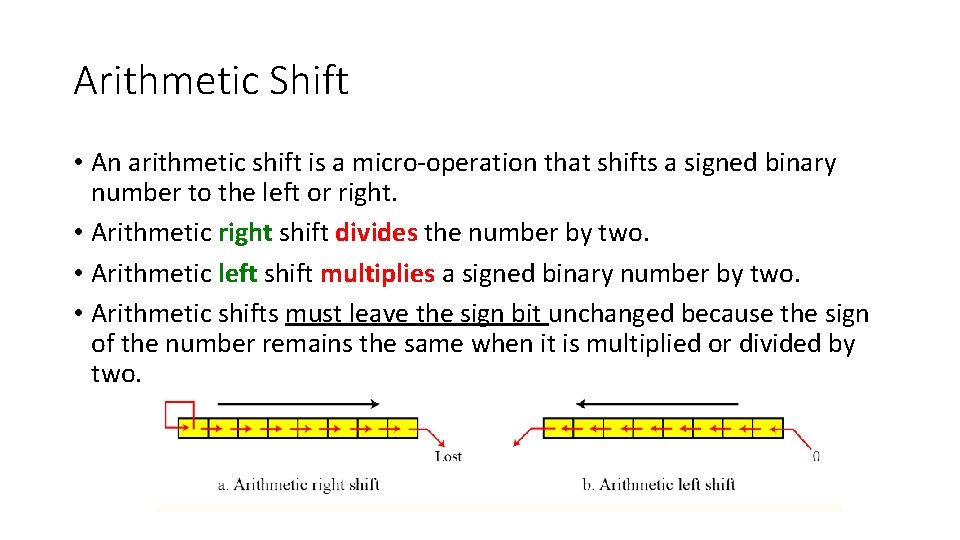 Arithmetic Shift • An arithmetic shift is a micro-operation that shifts a signed binary