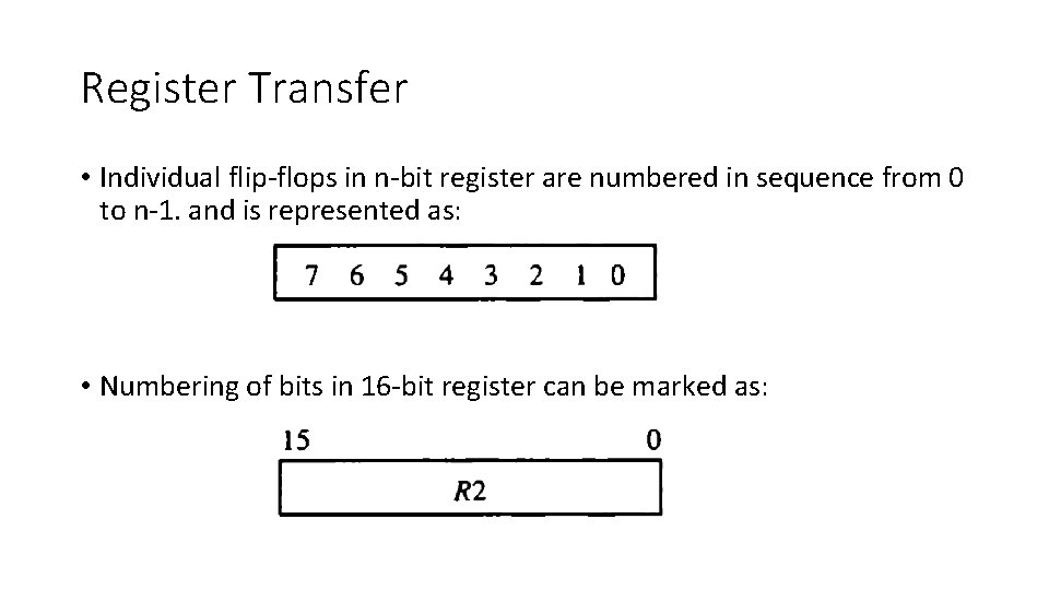 Register Transfer • Individual flip-flops in n-bit register are numbered in sequence from 0