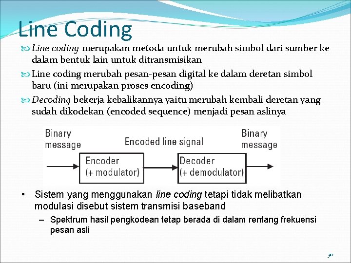Line Coding Line coding merupakan metoda untuk merubah simbol dari sumber ke dalam bentuk