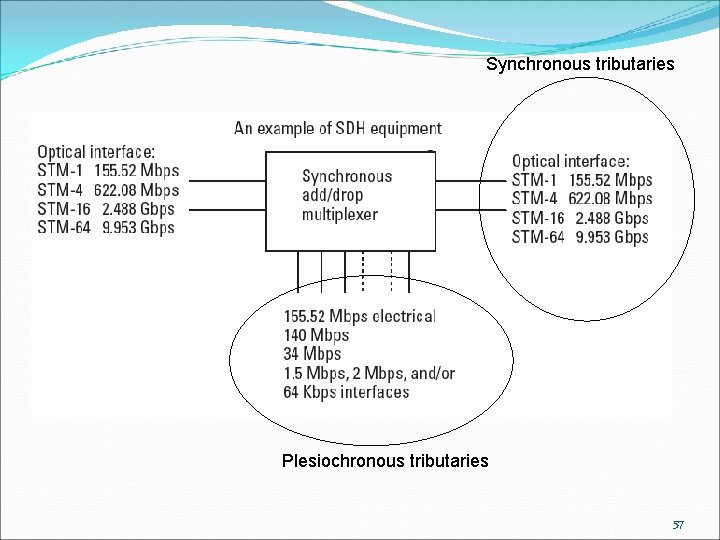 Synchronous tributaries Plesiochronous tributaries 57 