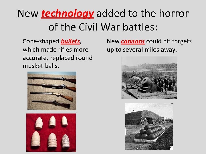 New technology added to the horror of the Civil War battles: Cone-shaped bullets, which