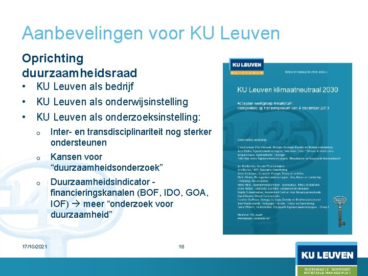 Aanbevelingen voor KU Leuven Oprichting duurzaamheidsraad • KU Leuven als bedrijf • KU Leuven