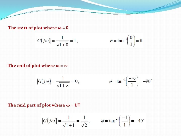 The start of plot where ω = 0 The end of plot where ω