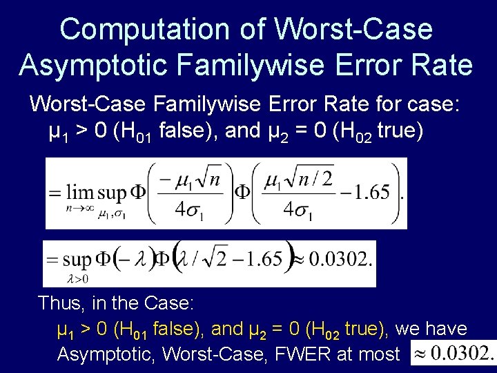 Computation of Worst-Case Asymptotic Familywise Error Rate Worst-Case Familywise Error Rate for case: μ