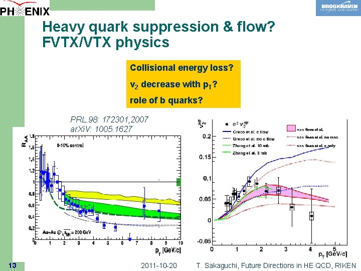 Heavy quark suppression & flow? FVTX/VTX physics Collisional energy loss? v 2 decrease with