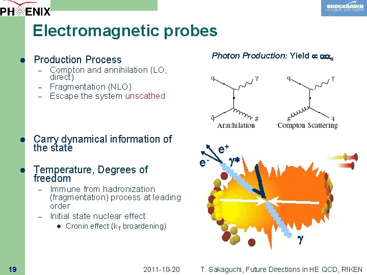 Electromagnetic probes l – – – Compton and annihilation (LO, direct) Fragmentation (NLO) Escape