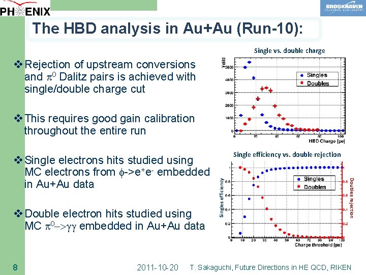 The HBD analysis in Au+Au (Run-10): Single vs. double charge v Rejection of upstream