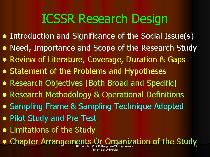 ICSSR Research Design l l l l l Introduction and Significance of the Social