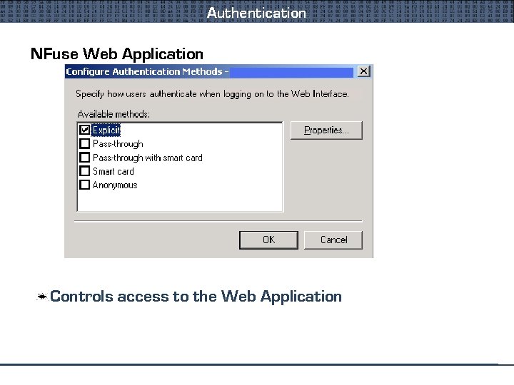 Authentication NFuse Web Application Controls access to the Web Application 